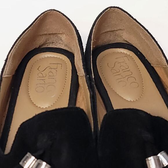 Franco Sarto Flat Loafers Size 7.5 Black Leather Shoes Women's Suede Used - Picture 10 of 13